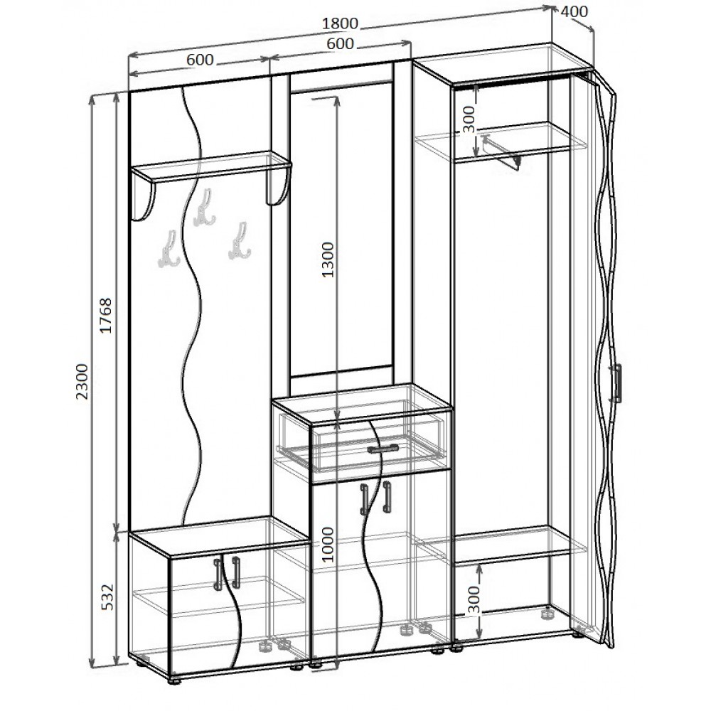 Шкаф в прихожую эскиз с размерами